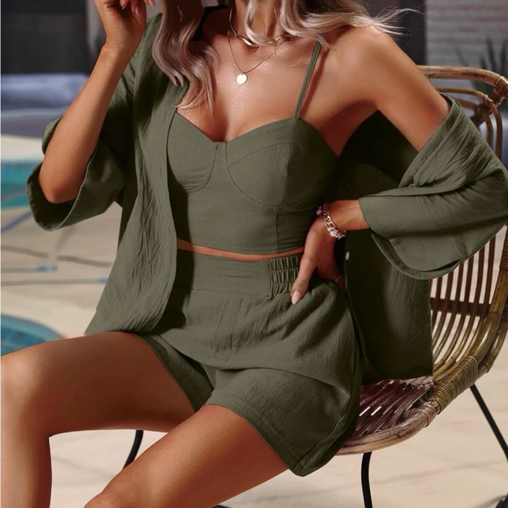 3 piece Cami Top & Shorts & blouse